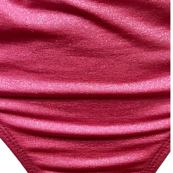 California Waves Swimwear L Bottom‎ Pink Metallic Ruched Stretch Hipster Trendy - Picture 2 of 9
